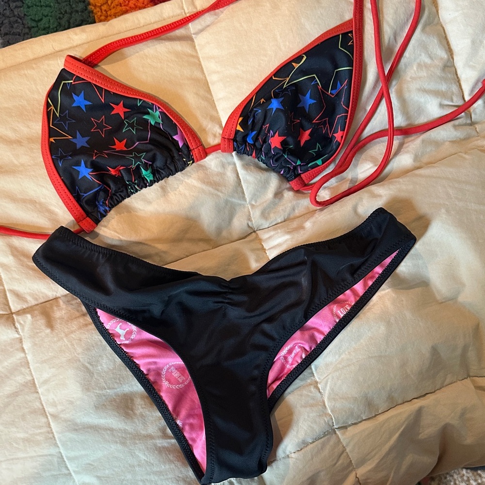 PINK Victoria's Secret Black and Pink Bikini
